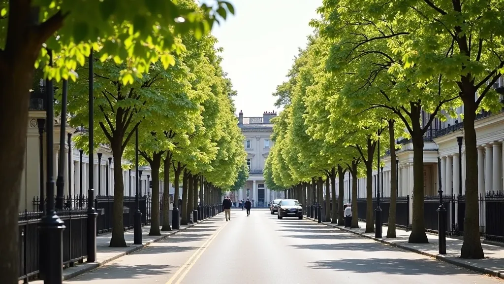 Dublin city scene showing historic Georgian architecture and tree-lined streets
