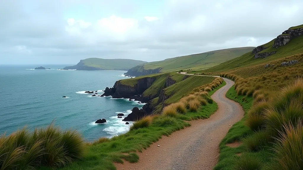 Scenic coastal cliff path along Clare Coast with ocean views