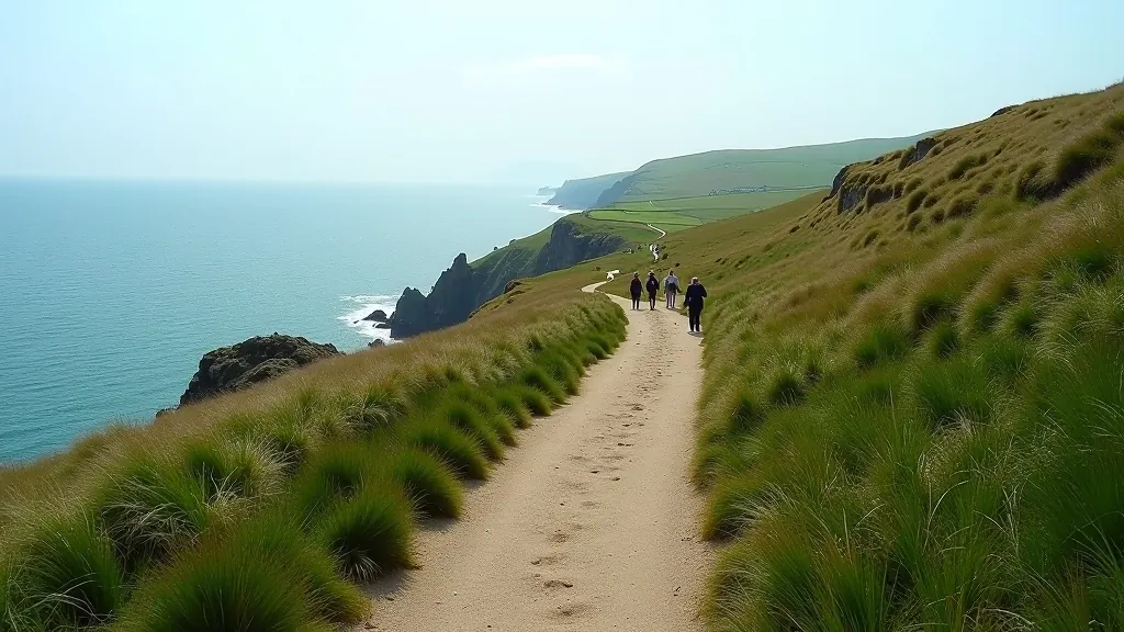 Scenic Irish coastal cliff path with ocean view